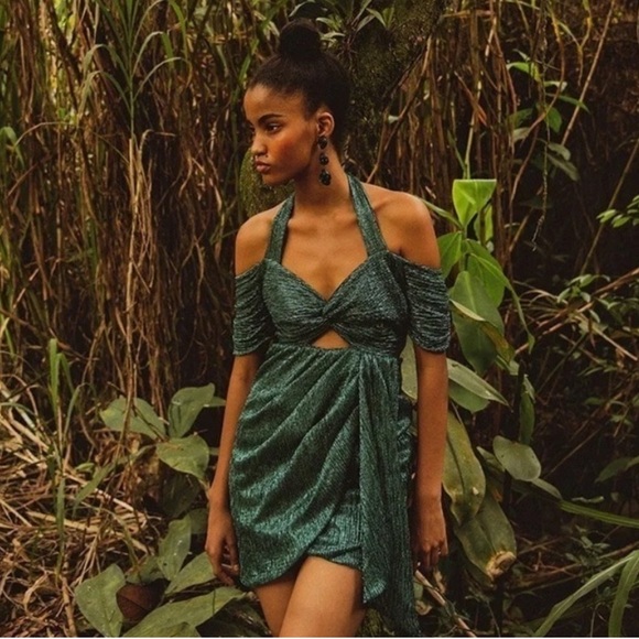 Azulu shiny teal cut out mini dress - Picture 1 of 7